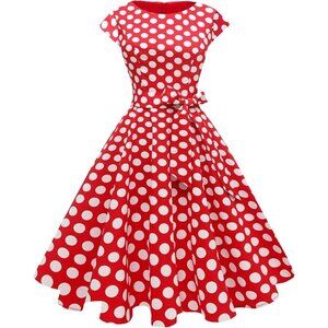Women's 1950 Boatneck Cap Sleeve Vintage Swing Cocktail Party Dress with Pockets